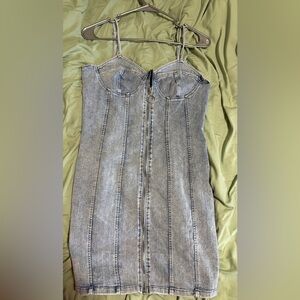 Denim Bustier Dress with Zipper